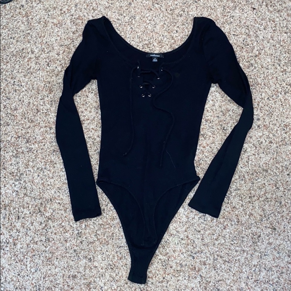 Black long sleeve body suit with detail